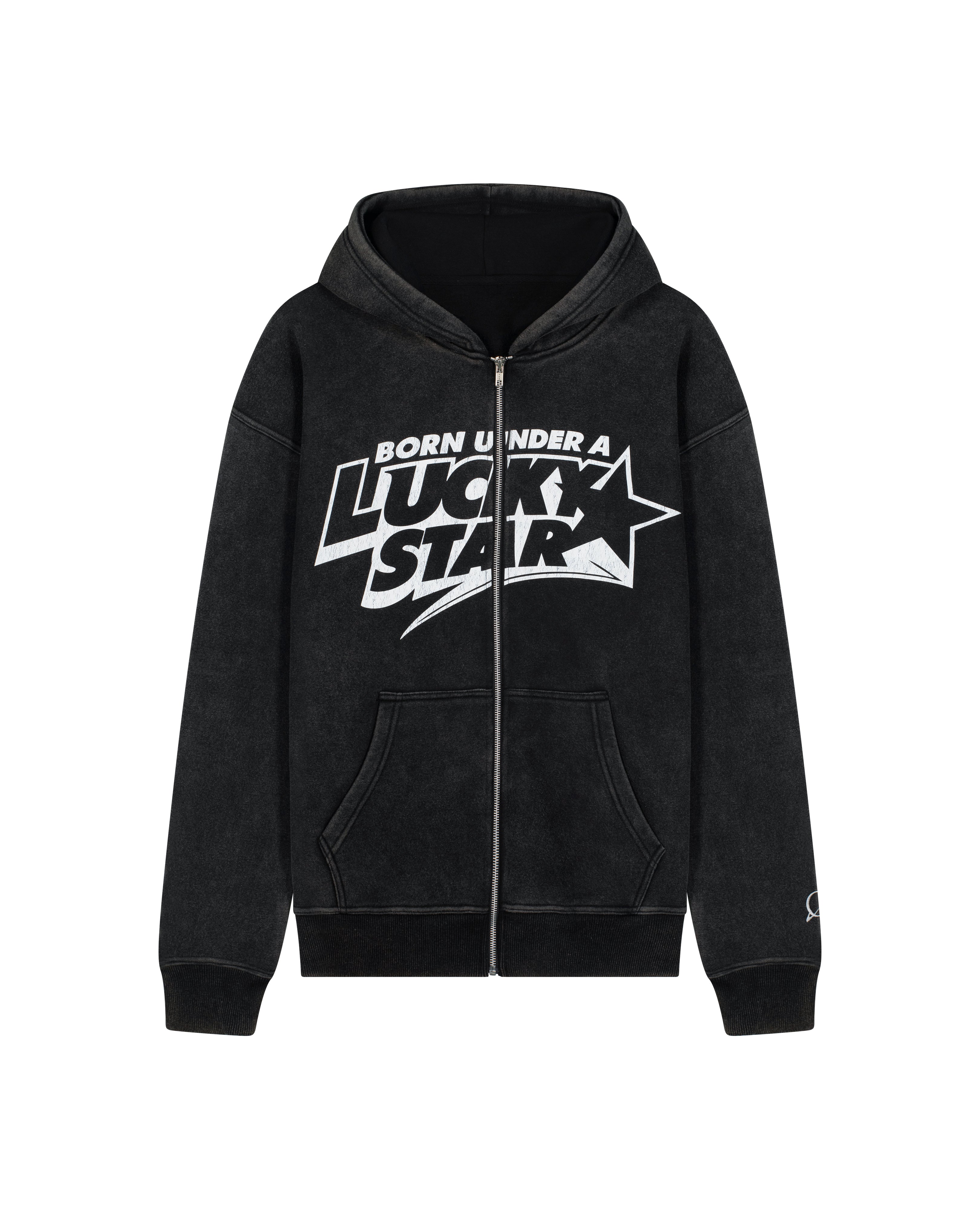 LUCKY STAR ZIP HOODIE - BLACK FADED