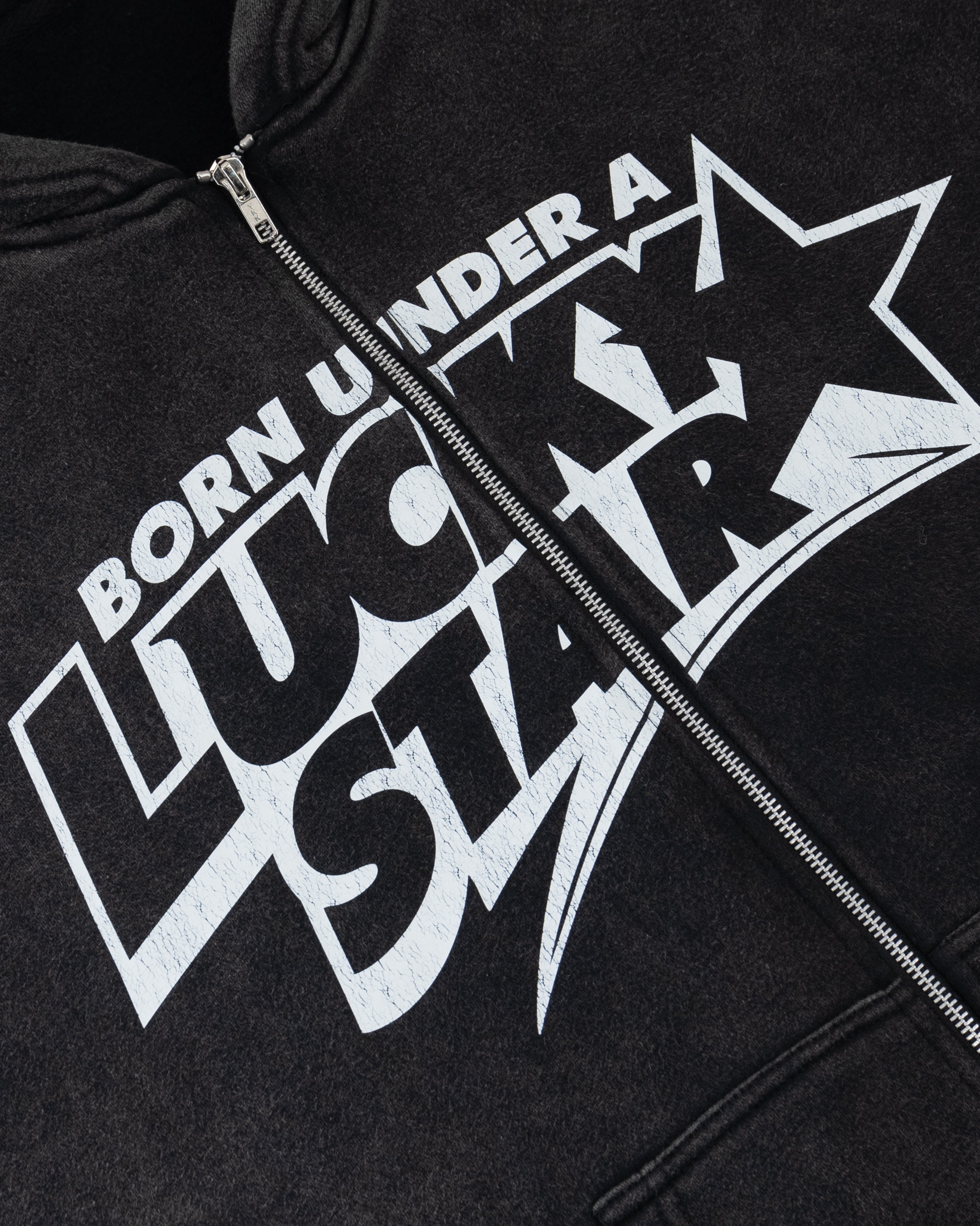 LUCKY STAR ZIP HOODIE - BLACK FADED